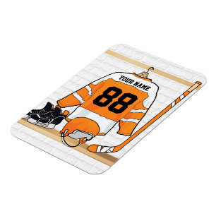 Gepersonaliseerd Oranje en Wit Ijshockey Jersey Magneet