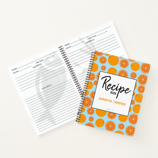 Gepersonaliseerd Oranje fruitpatroon Recipe Cookbo Notitieboek (Binnen)