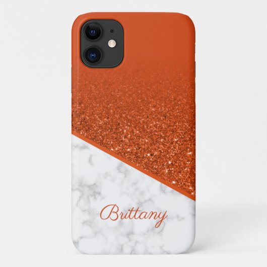 Gepersonaliseerd Oranje glitter - witte marmer Case-Mate iPhone Case (Achterkant)