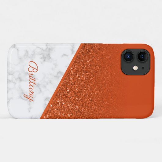 Gepersonaliseerd Oranje glitter - witte marmer Case-Mate iPhone Case (Achterkant (horizontaal))