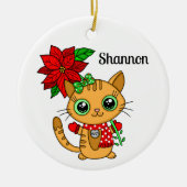 Gepersonaliseerd Oranje kat dat een Poinsettia vas Keramisch Ornament (Voorkant)
