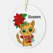 Gepersonaliseerd Oranje kat dat een Poinsettia vas Keramisch Ornament (Links)