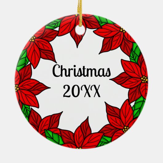 Gepersonaliseerd Oranje kat dat een Poinsettia vas Keramisch Ornament (Achterkant)