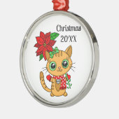 Gepersonaliseerd Oranje kat dat een Poinsettia vas Metalen Ornament (Links)