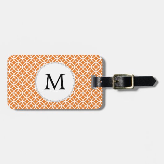 Gepersonaliseerd Oranje monogram-dubbel-ringpatroo Bagagelabel (Voorkant horizontaal)