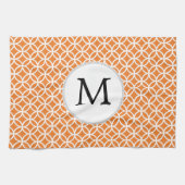 Gepersonaliseerd Oranje monogram-dubbel-ringpatroo Theedoek (Horizontaal)