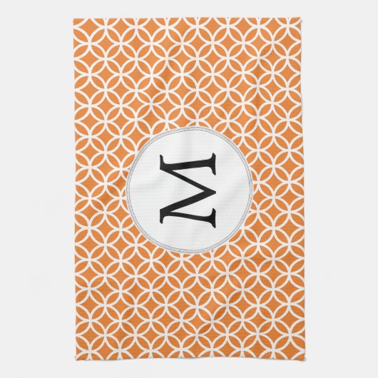 Gepersonaliseerd Oranje monogram-dubbel-ringpatroo Theedoek (Verticaal)