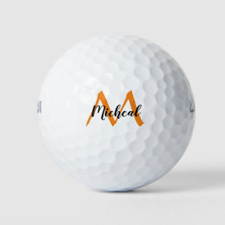 Gepersonaliseerd Oranje monogram Naam toevoegen Golfballen