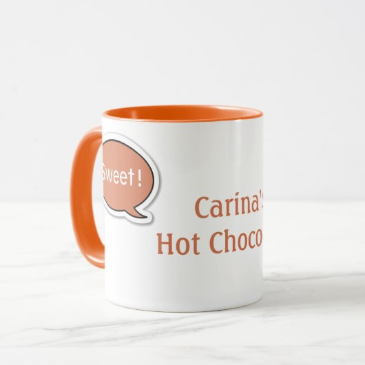 Gepersonaliseerd Oranje Spraakbubble Hot Chocolate Mok (Voorkant links)