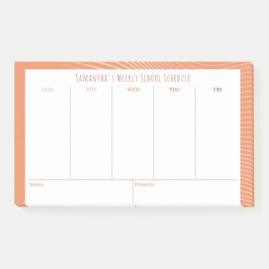 Gepersonaliseerd Oranje wekelijks lesschema Post-it® Notes (Voorkant)
