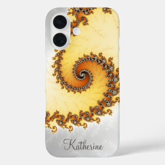 Gepersonaliseerd Oranje wervelfractal iPhone 16 Hoesje