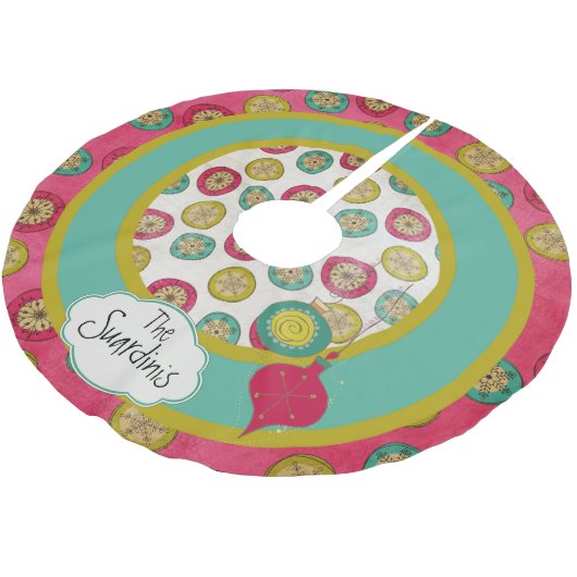 Gepersonaliseerd orbeensvlokken en Ornamenten Kerstboom Rok (Gekanteld)