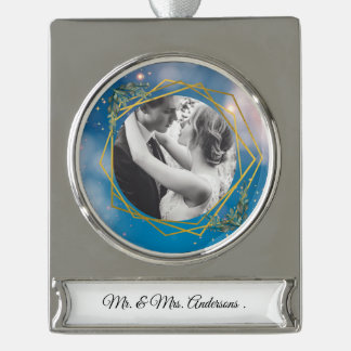 Gepersonaliseerd Ornament Foto en Tekst Lijst Verzilverd Banner Ornament