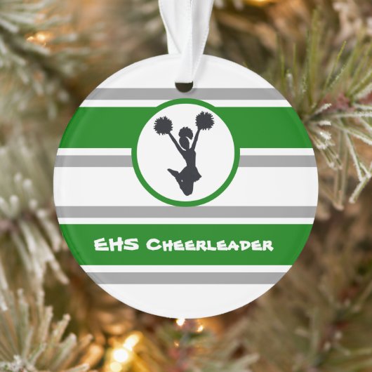 Gepersonaliseerd Ornament Groen en Silver Cheerlea (Boom)