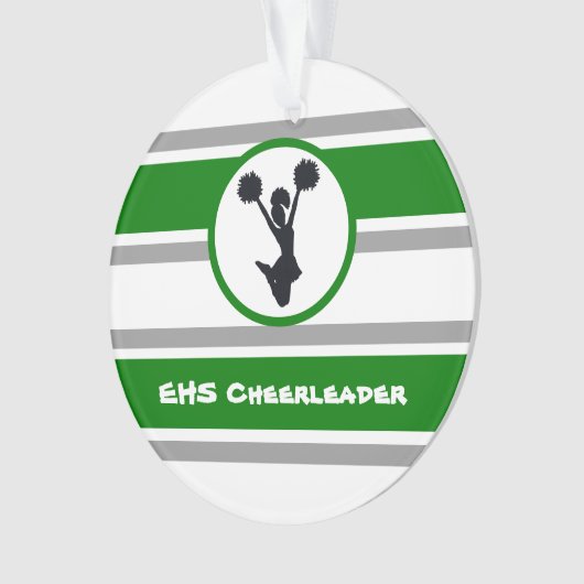 Gepersonaliseerd Ornament Groen en Silver Cheerlea (voorkant)