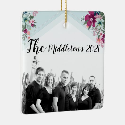 Gepersonaliseerd Ornament Tropical Flowers op Blue (Rechts)