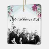 Gepersonaliseerd Ornament Tropical Flowers op Blue (Links)