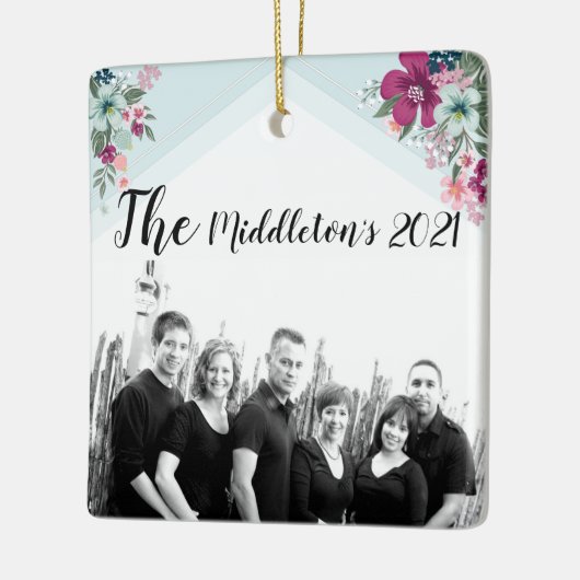 Gepersonaliseerd Ornament Tropical Flowers op Blue (Links)