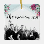 Gepersonaliseerd Ornament Tropical Flowers op Blue (Voorkant)