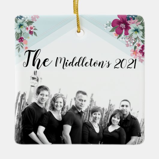 Gepersonaliseerd Ornament Tropical Flowers op Blue (Voorkant)