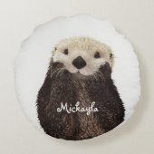 Gepersonaliseerd Otter Schattig meisje Rond Kussen (Achterkant)