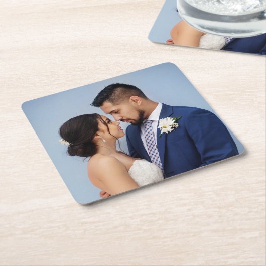 Gepersonaliseerd paar bruiloft foto kartonnen onderzetters (Schuin)