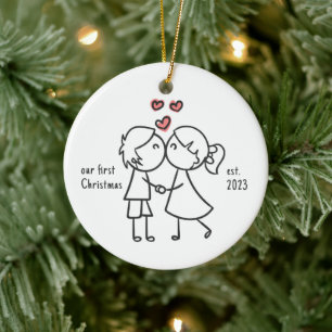 Gepersonaliseerd Paar Eerste Kerstvakantie Keramisch Ornament