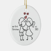 Gepersonaliseerd Paar Eerste Kerstvakantie Keramisch Ornament (Rechts)