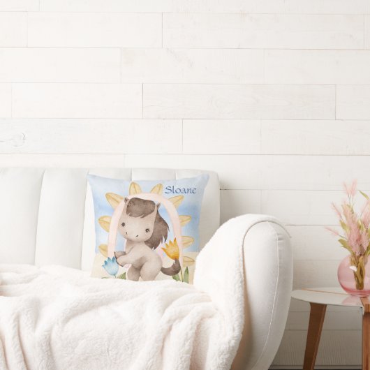 Gepersonaliseerd Paard, Baby dieren, Boho, Regenbo Kussen (Bank)