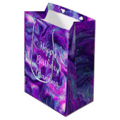 Gepersonaliseerd Paars, blauw, roze marmer Birthda Medium Cadeauzakje (Voorkant Gekanteld)