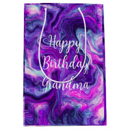 Gepersonaliseerd Paars, blauw, roze marmer Birthda Medium Cadeauzakje