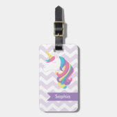 Gepersonaliseerd Paars Chevron Unicorn Bagagelabel (Voorkant verticaal)