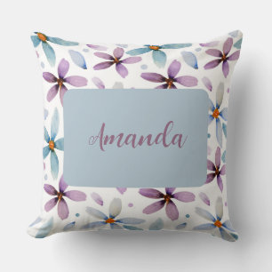 Gepersonaliseerd Paars en blauw Floral Sierkussen