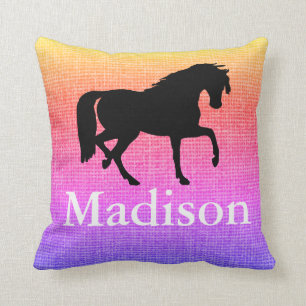 Gepersonaliseerd Paars Faux Burlap Horse Silhouett Kussen