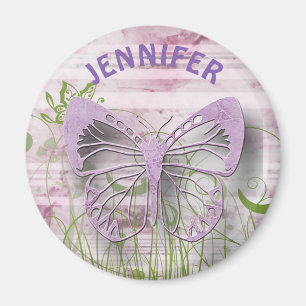 Gepersonaliseerd Paars Floral Butterfly Magnet