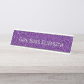 Gepersonaliseerd Paars Glitter Silver Girl Boss Fu Bureau Naambordje (Voorkant)