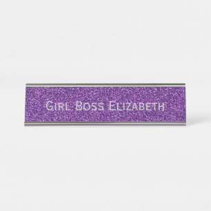 Gepersonaliseerd Paars Glitter Silver Girl Boss Fu Bureau Naambordje