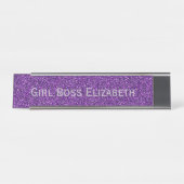 Gepersonaliseerd Paars Glitter Silver Girl Boss Fu Bureau Naambordje (Voorkant)