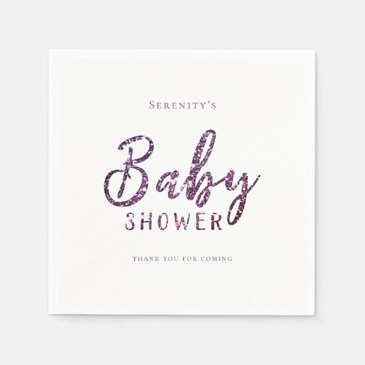 Gepersonaliseerd paars glitterbaby shower servet (Voorkant)
