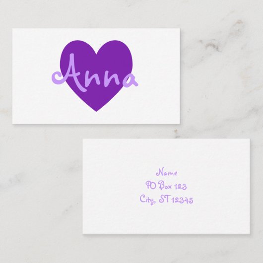 Gepersonaliseerd Paars hart op wit Visitekaartje (Voorkant / Achterkant)