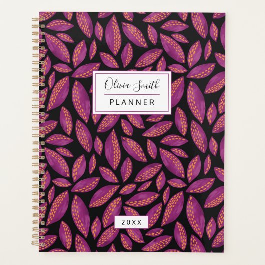 Gepersonaliseerd Paars herfstpatroon van de val Planner (Voorkant)