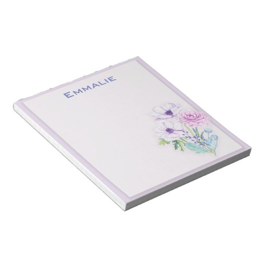 Gepersonaliseerd Paars / lavender Floral Notitiebl Notitieblok (Schuin)