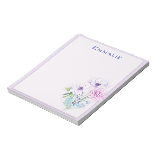 Gepersonaliseerd Paars / lavender Floral Notitiebl Notitieblok (Linkerzijde)