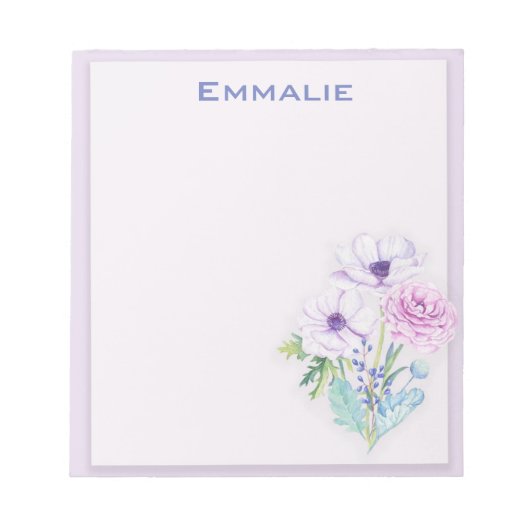 Gepersonaliseerd Paars / lavender Floral Notitiebl Notitieblok (Voorkant)