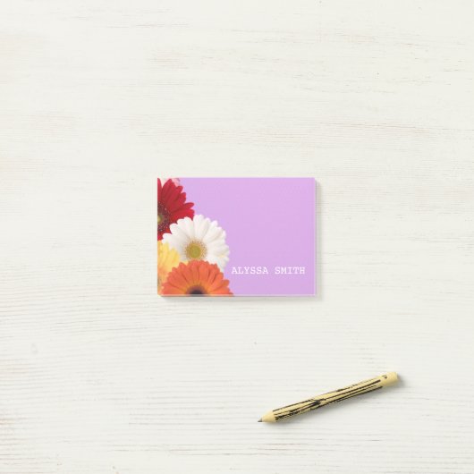 Gepersonaliseerd Paars met dagbloemen Post-it® Notes (Op bureau)