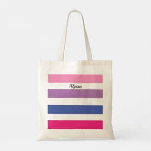 Gepersonaliseerd Paars met striped roze Tote Bag