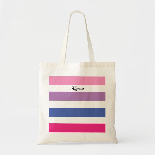 Gepersonaliseerd Paars met striped roze Tote Bag (Voorkant)