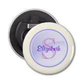 Gepersonaliseerd Paars monogram Button Flesopener (Voorkant)