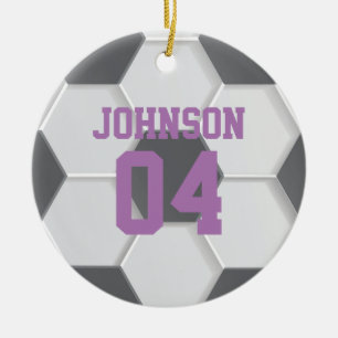 Gepersonaliseerd Paars Voetbal Kerstmis Keramisch Ornament
