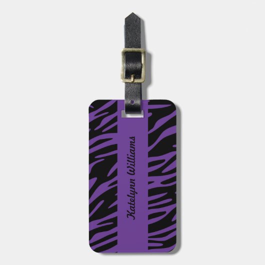 Gepersonaliseerd Paars Zebra Stripe Bagagelabel (Voorkant verticaal)